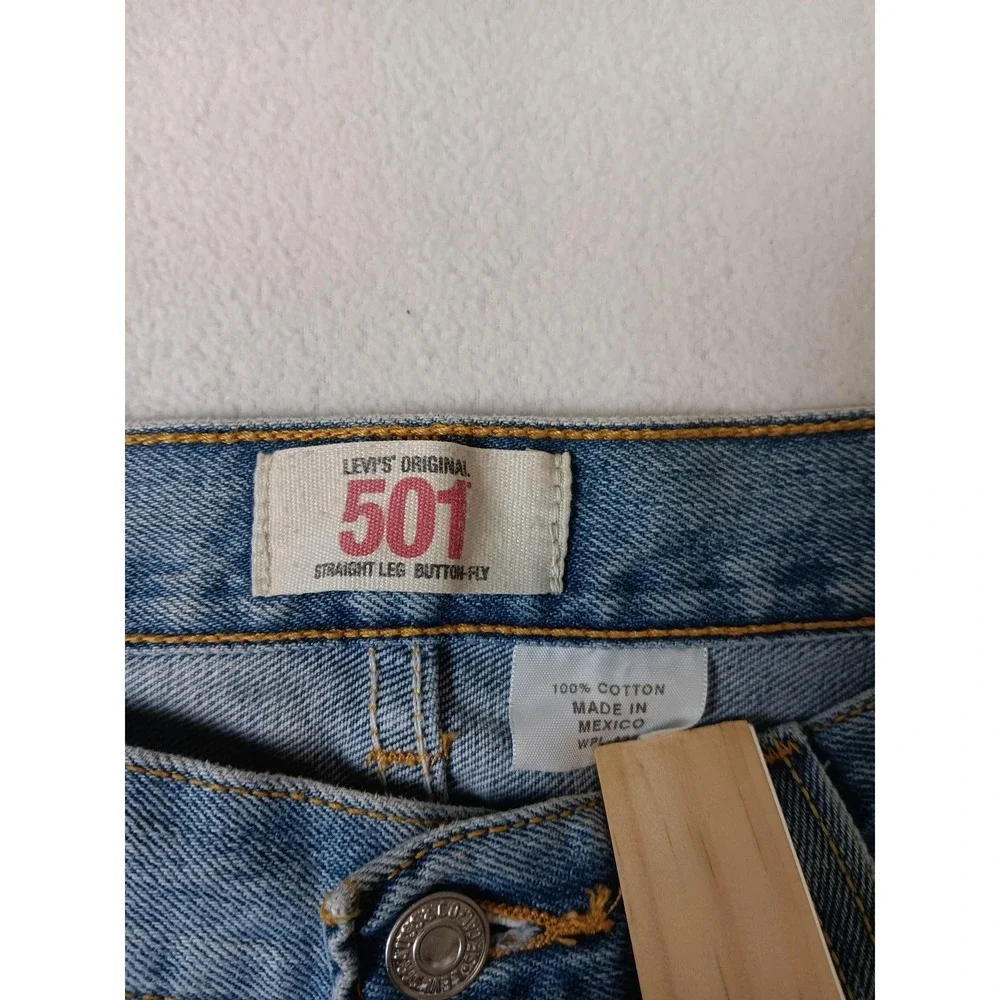 Levi's 501 Jeans Mens W34 L34 Blue Light Wash Straight Denim Regular Fit Cotton